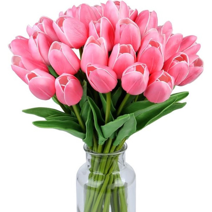 15 szálas műtulipán csokor, rózsaszín, 35cm, esküvői és otthoni dekorációk