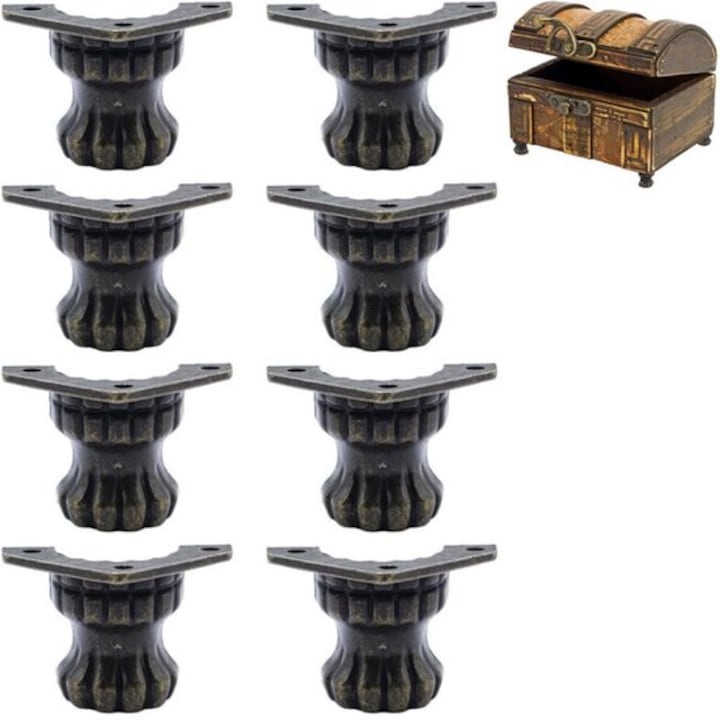 Set 8 picioare pentru cutii de bijuterii, bronz, 35x25x25mm, design vintage, potrivite pentru cutii din lemn si cutii de vin