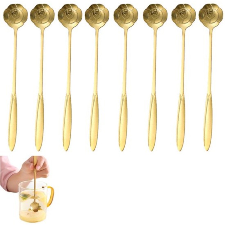 Set 10 linguri de desert, design floral, inox, 17.6x2.8cm