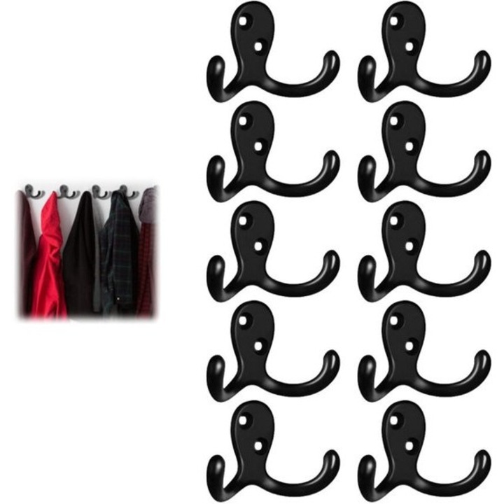 Cuiere set 10 bucati, zinc, negru, 68x40mm