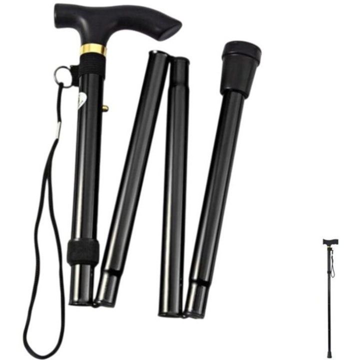 Bete trekking pliabile, negru, aluminiu, ajustabile 84-93cm, compact si usor