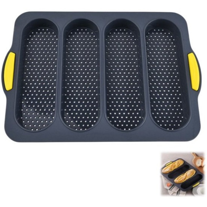 Tava de copt baguette, silicon, design perforat, neagra, 33.5x23.5x2.5cm
