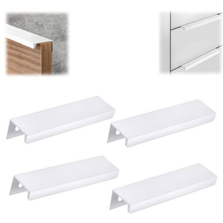 Set 4 bucati - Manere ascunse pentru mobila, design modern, alb, 12x3.2x1.8 cm