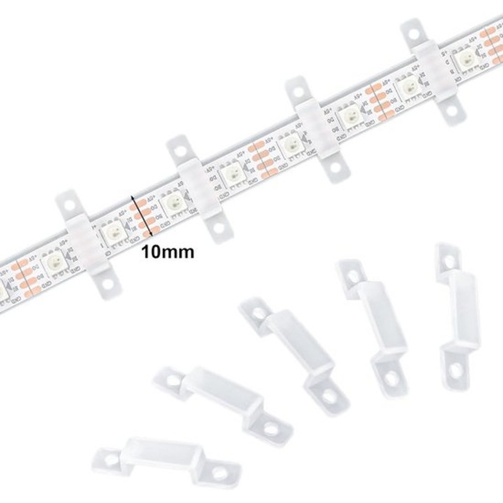 Clipuri pentru benzi LED, 10mm, transparente, set