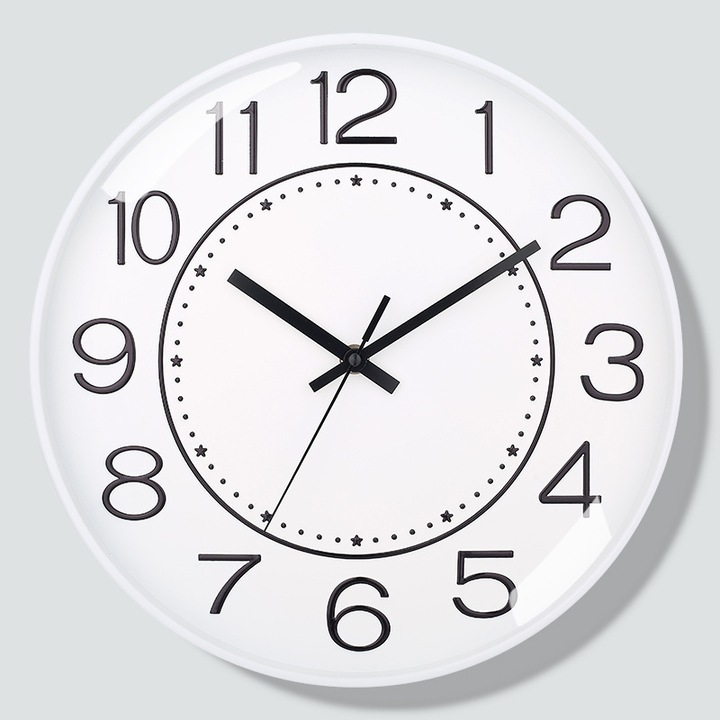 Ceas de perete modern, 20cm, alimentat cu baterii (bateriile nu sunt incluse), design simplu, alb