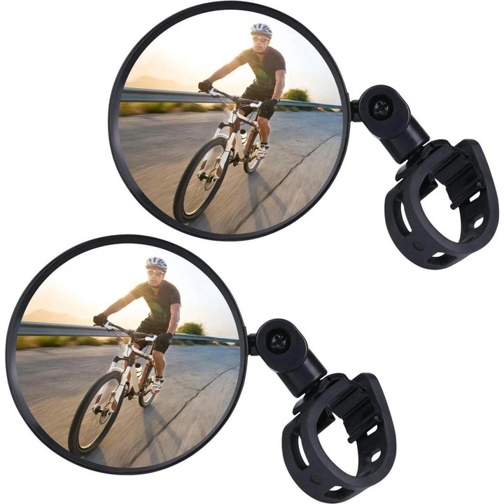 Set de 2 oglinzi biciclete, oglinda convexa rotativa 360, neagra, 15x35mm