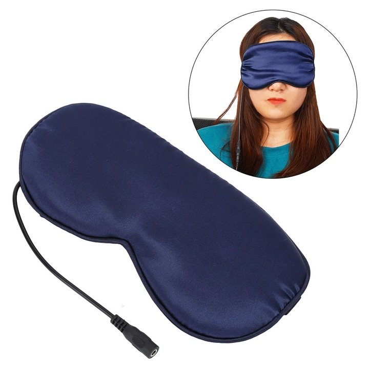 Masca de ochi incalzita USB, control temperatura, 3 niveluri ajustabile, albastru inchis