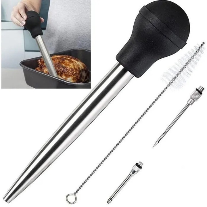 Set oliviere din otel inoxidabil cu perie de curatare si bila din cauciuc