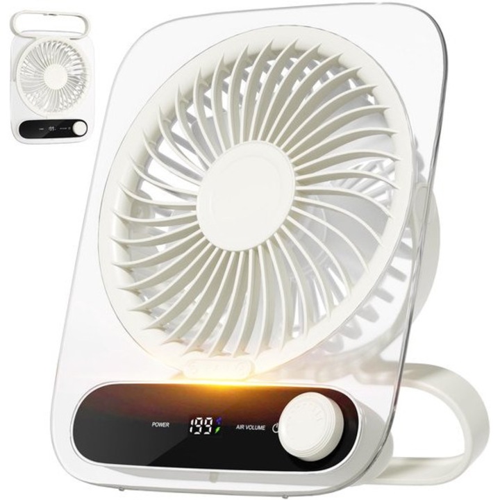Ventilator electric portabil, ultra-silentios, 199 viteze, 17.35x14.1x4.1cm, alb