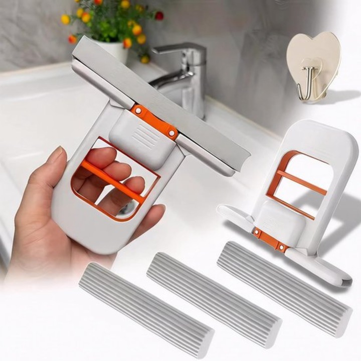 Mop mini pliabil cu capete de mop din bumbac, design auto-uscator, pentru curatare eficienta in spatii mici, 2 capete incluse