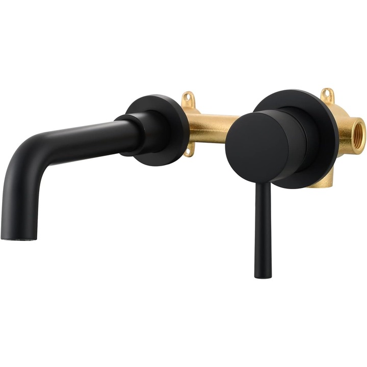 Baterie umywalka incastrata, neagra mata, cu un singur maner, din bronz, set complet