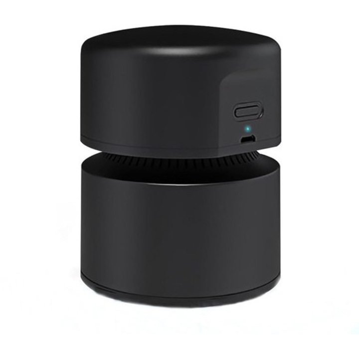 Aspirator mini desktop, negru, USB reincarcabil, capacitate 58 ml, 11.5x11x9cm, 270g, functie de oprire automata