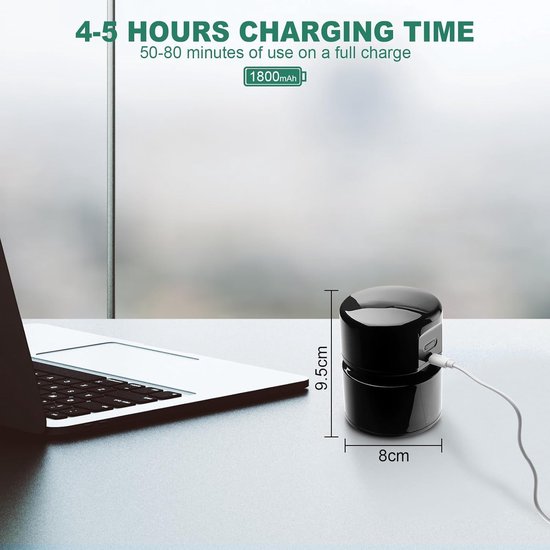 Aspirator mini desktop, negru, USB reincarcabil, capacitate 58 ml, 11.5x11x9cm, 270g, functie de oprire automata