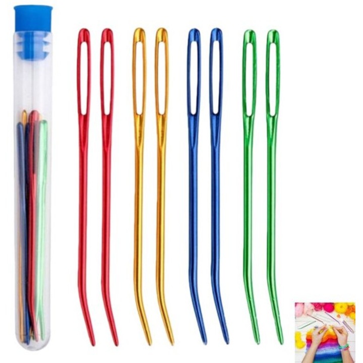 Set de ace de cusut 8 piese, curbe, varfuri obtuze, multicolor, 7 cm