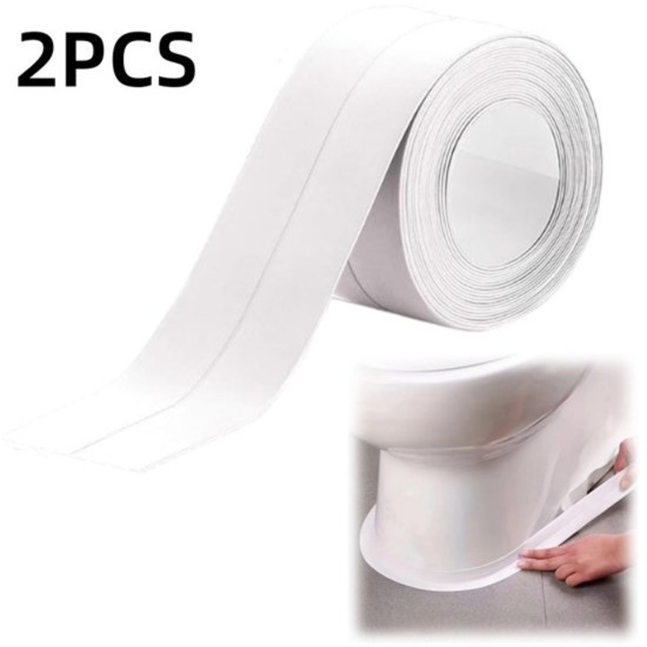 Banda adeziva etansanta, alba, 3.8x320cm, set 2 bucati, impermeabila, pentru bai si bucatarii