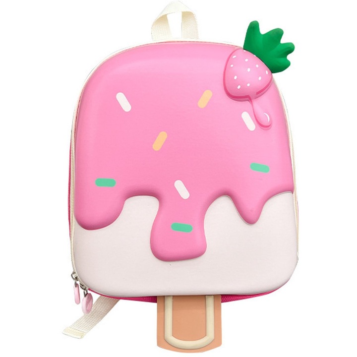 Ghiozdan pentru copii, roz, 24x28x10cm, material Oxford + EVA, design cu elemente tridimensionale