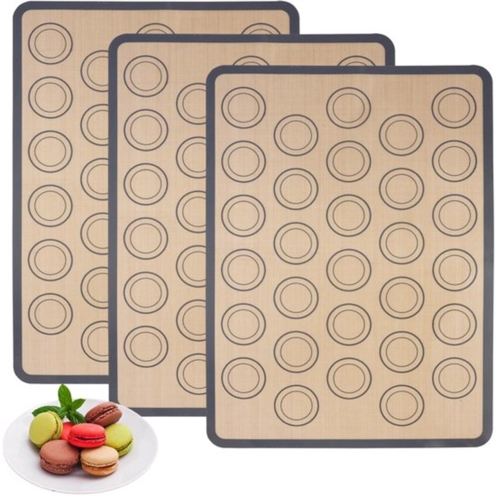 Set covorase de copt pentru macarons, 3 bucati, silicon, galben, 42x29.5cm