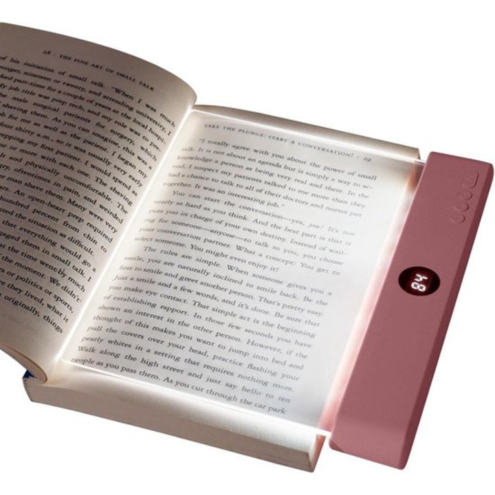 Lampa de citit portabila, 3 culori de temperatura, dimmer continuu, timer, 20x15cm, roz