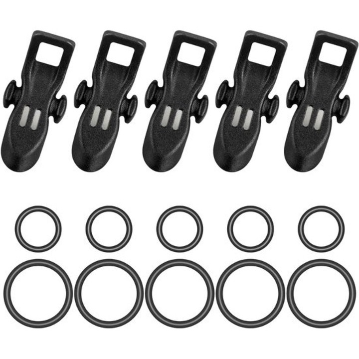 Set 5 suporturi magnetice pentru carlige de pescuit cu inele de cauciuc de doua dimensiuni