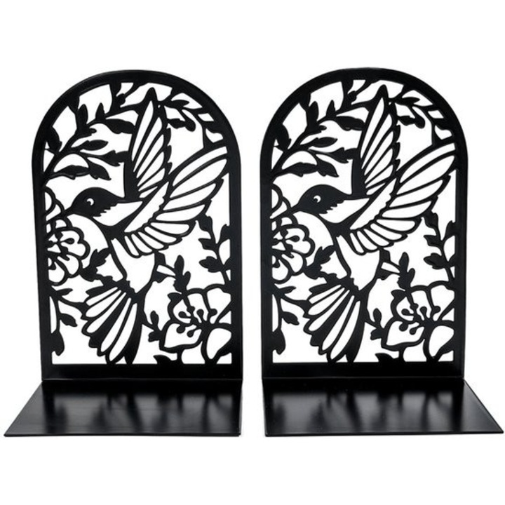 Set 2 Suporturi Carti Metalice Negre 12x8.5x18.1cm Antiderapant