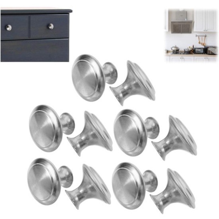 Set 10 manere sertar din otel inoxidabil, negru mat, 3x3x2.4cm