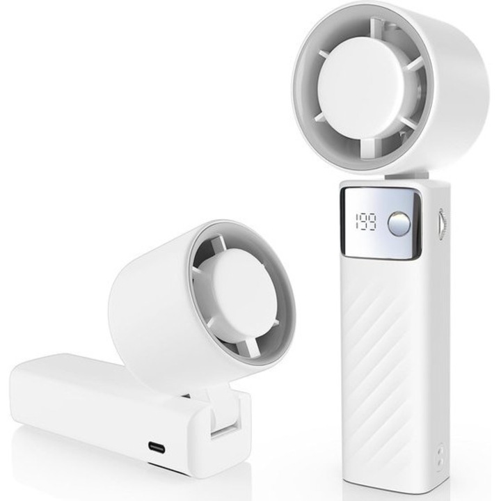 Ventilator portabil 2 in 1, mini ventilator cu turbine, viteza maxima 9 m/s, negru, 6.4x5.3x17.7cm