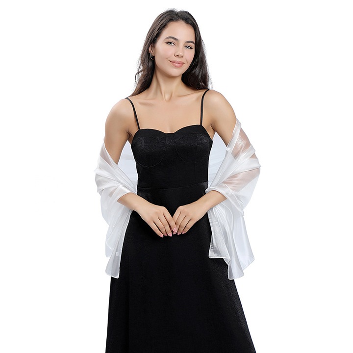 Esarfa dama, alba, 70x170cm, material poliester, set de esarfe pentru ocazii speciale