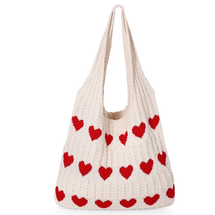 Geanta de umar din crosetat, model bohemian, cu inima, multicolor, 1 buc.