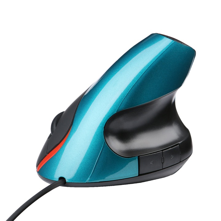Mouse optic vertical, design ergonomic, unghi ajustabil, cablu USB, albastru
