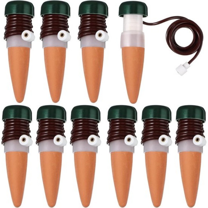10 db automata öntözőrendszer növényekhez, kerámia, 11cm, 78cm tömlő, többszínű