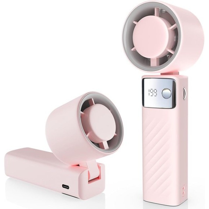 Ventilator portabil 2 in 1, mini ventilator cu turbine, viteza maxima 9 m/s, negru, 6.4x5.3x17.7cm