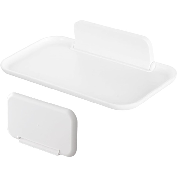 Suport de baie montat pe perete, alb, design pliabil, capacitate de stocare extensibila