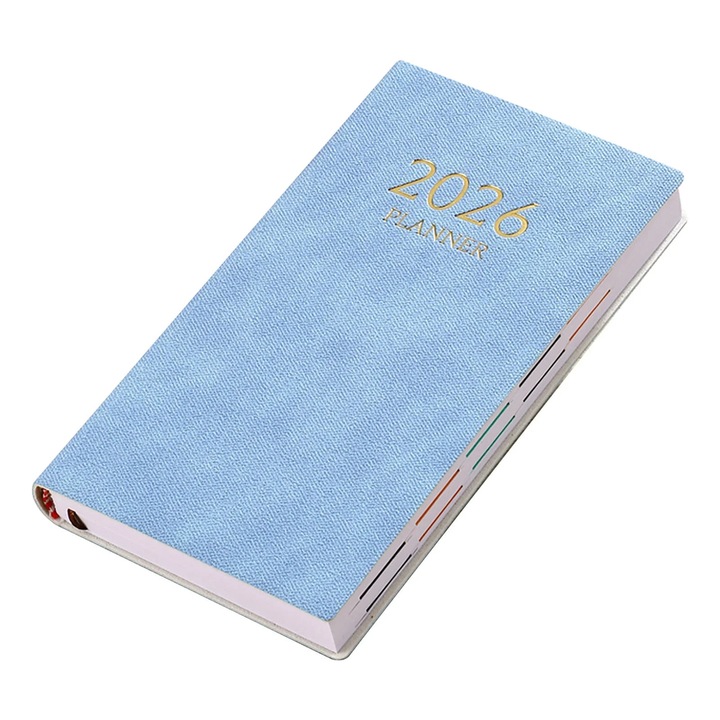 Agenda 2026, planificator zilnic, coperta din piele, 3.9x6.8 inch, hartie groasa, albastra