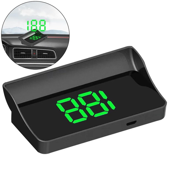 Afisaj head-up pentru viteza, GPS universal, instalare rapida prin USB, design compact, pentru masini si motociclete