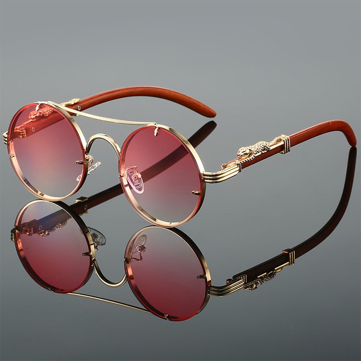 Rame ochelari retro unisex, metal si acetat, design patrat, lentile roz, set