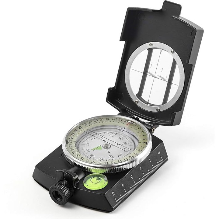Busola de supravietuire cu lentila neagra si prisma, compas multifunctional de inalta precizie, caracteristici luminoase, curea de 91.6cm