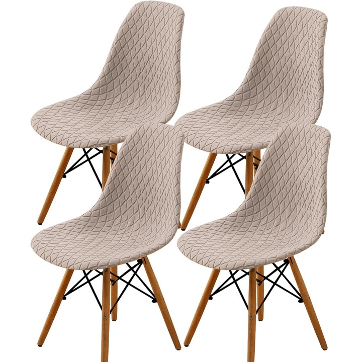 Huse scaune, jacquard, stil medieval-modern, 4 bucati, khaki, pentru bucatarii si dining