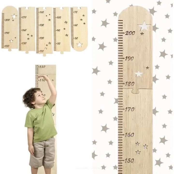 Rigla de inaltime din lemn pentru copii, 5 benzi, 200 cm