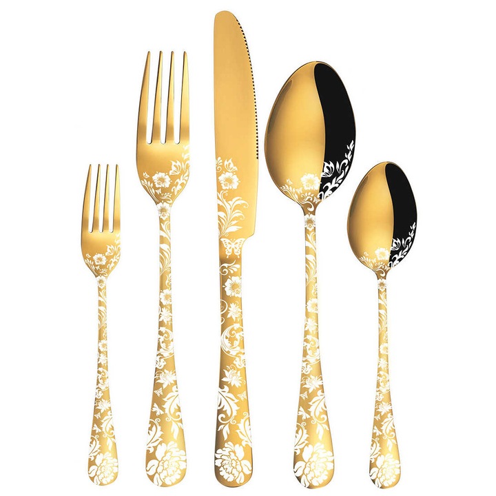 Set de tacamuri din otel inoxidabil, 20 piese, design elegant, pentru 4 persoane, multicolor