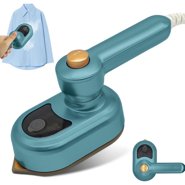 Fier de calcat mini, 2 in 1, abur, 50ml, verde, pentru acasa si calatorii