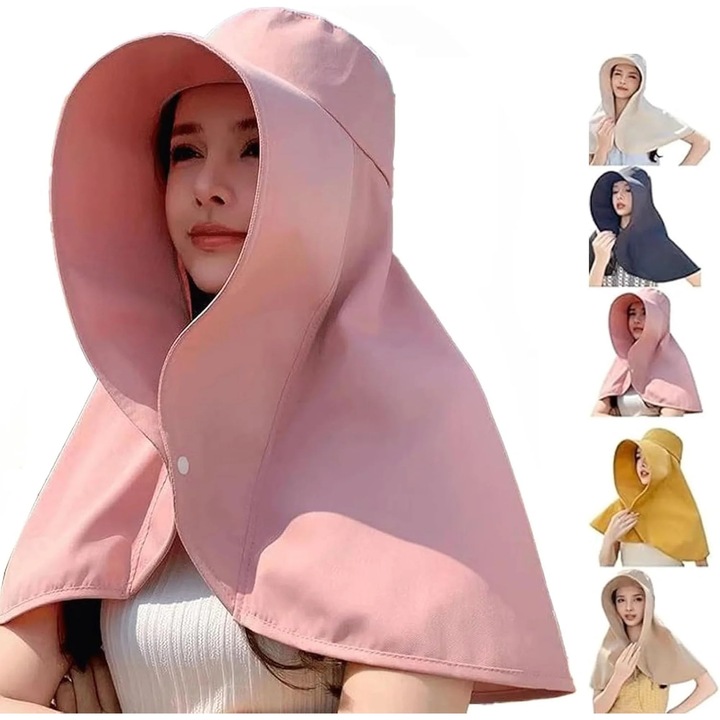 Palarie de soare cu bor larg, protectie UV 50, design cu sal, roz