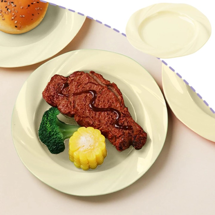 Set de 4 farfurii, design elegant cu margine rasucita, multicolor, 19.7cm