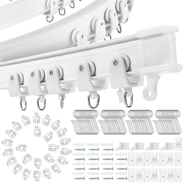 Juksun Sina de perdea flexibila, Set sina cortina 5 metri, material PVC + otel carbon, extensibila - Pentru perdele ferestre, separatoare camere, perdele dus, Demontabile