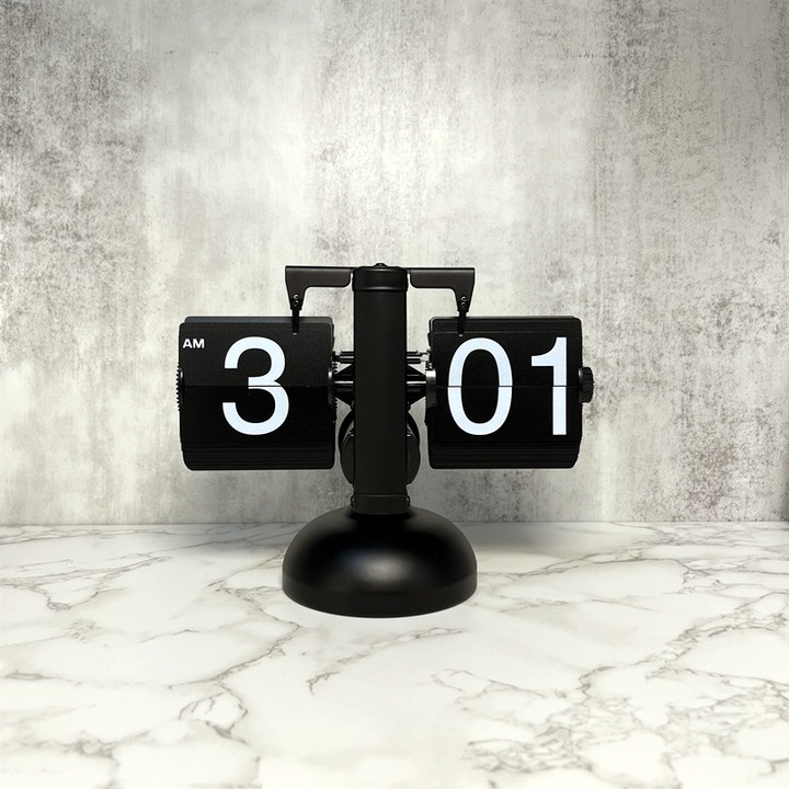 Ceas retro flip, mecanic, alb-negru, 21x16x8cm, pentru birou sau living