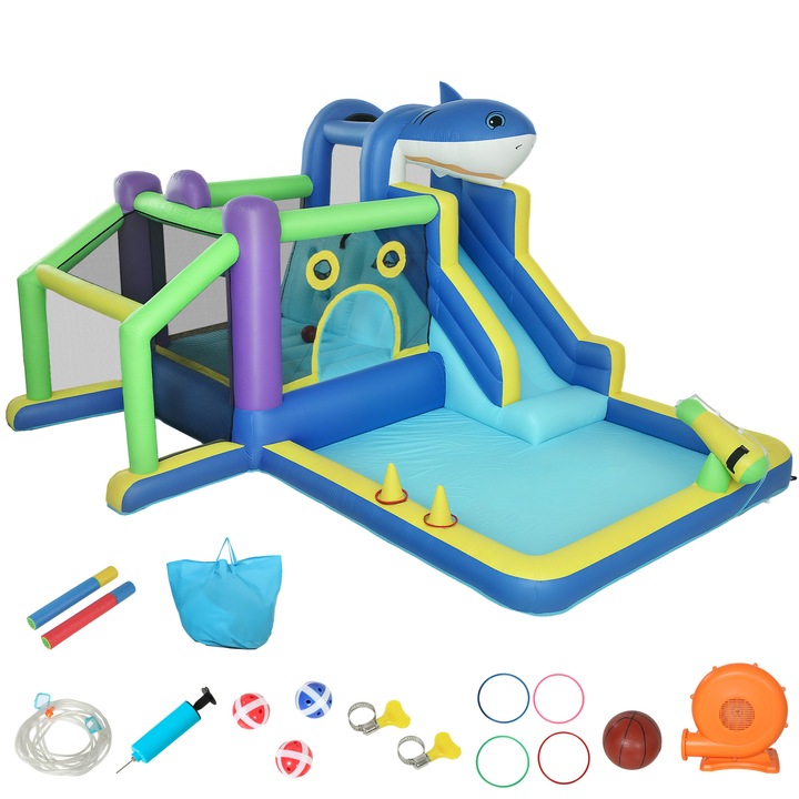 Castel Gonflabil, AIYAPLAY, Material Oxford, Poliester, 405 x 345 x 235 cm, Albastru, galben