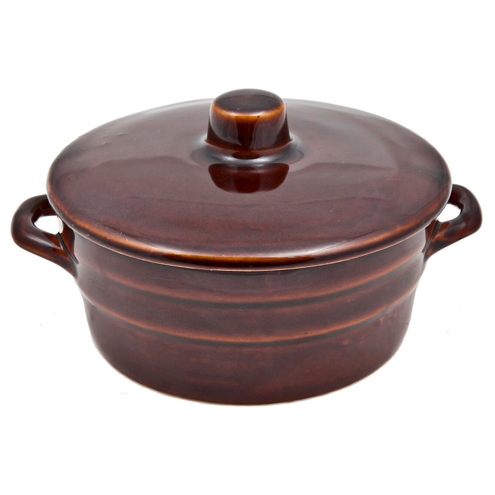 Krystynka kerámia edény zsírnak, sötétbarna színű, fedővel, változatos méretben