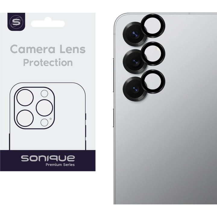 Folii protectie telefoane Sonique, Camera Protection Lens Pro, antikradasmica, diaphana, neagra, pentru Samsung Galaxy S25 Plus