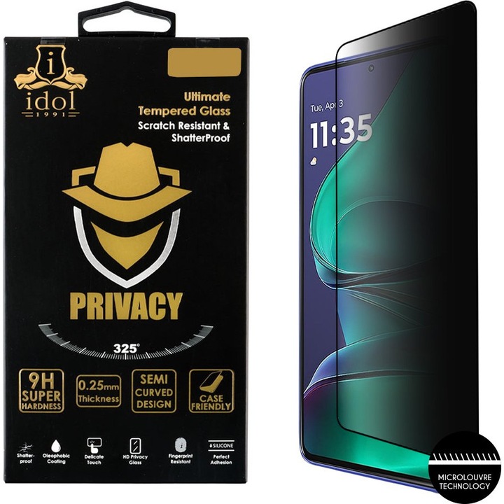 Folie protectie telefon, Idol 1991, Motorola Moto G 5G 2025, semi-curbat, 9H, 0.25mm, negru, 6.7"