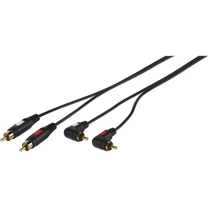 Cablul audio Vivanco 2x RCA la 2x RCA unghiular, 1.5m, negru, contacte placate cu aur