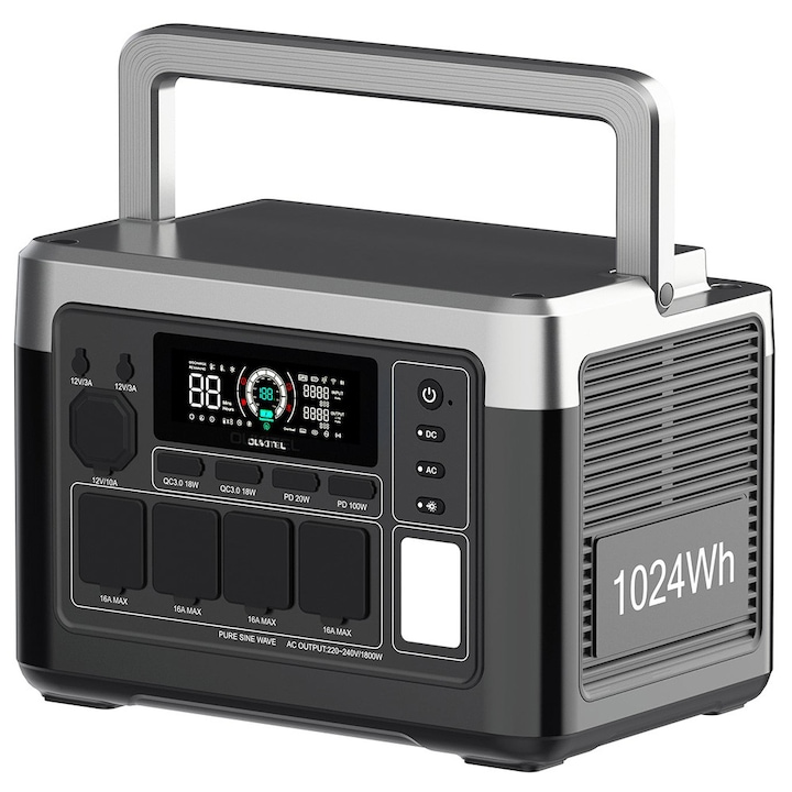 Statie de energie portabila OUKITEL P1000 PLUS, Generator Solar 1024Wh 1800W cu Baterie LiFePO4, Incarcare Rapida, Control prin Potrivit pentru camping in aer liber caravana uz casnic, urgente